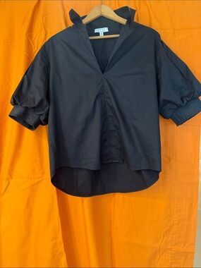A.P.C. Black V-Neck Puff Sleeve Blouse